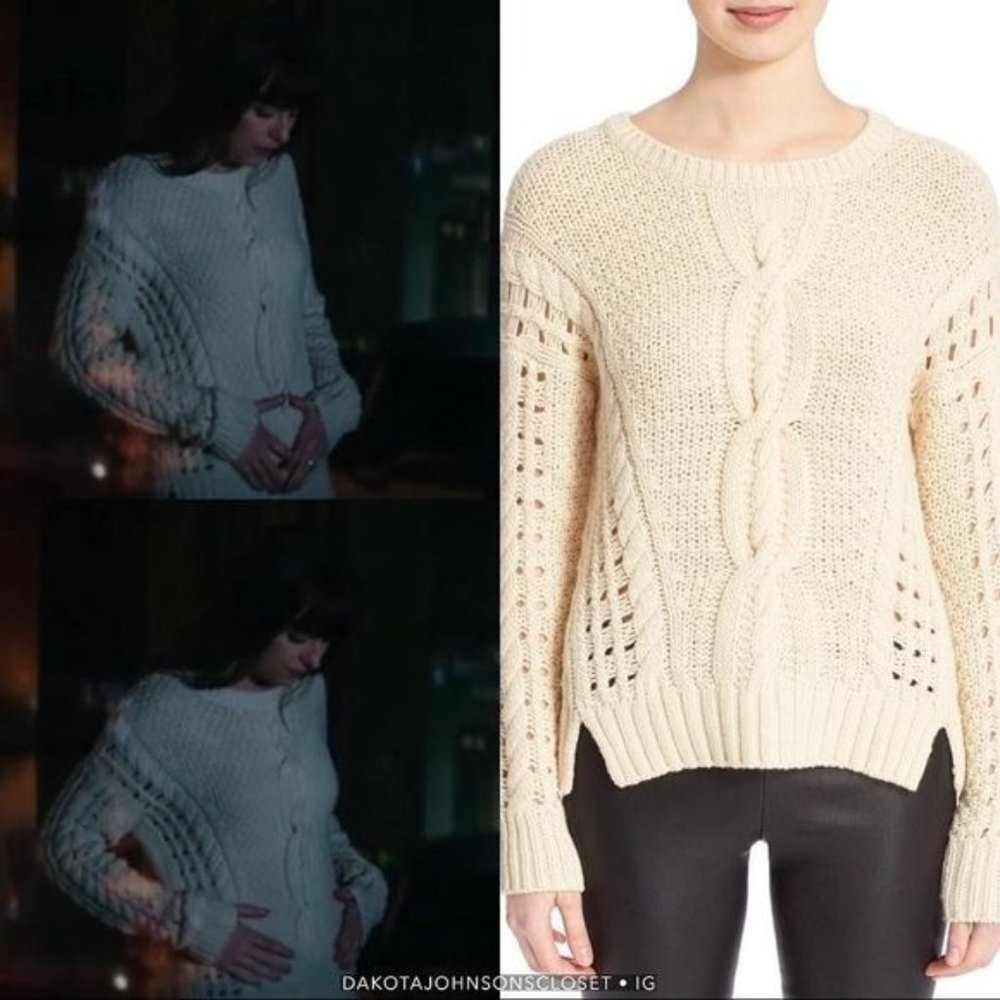 VINCE Wool Sweater Cable Knit Chunky Cream Women's L